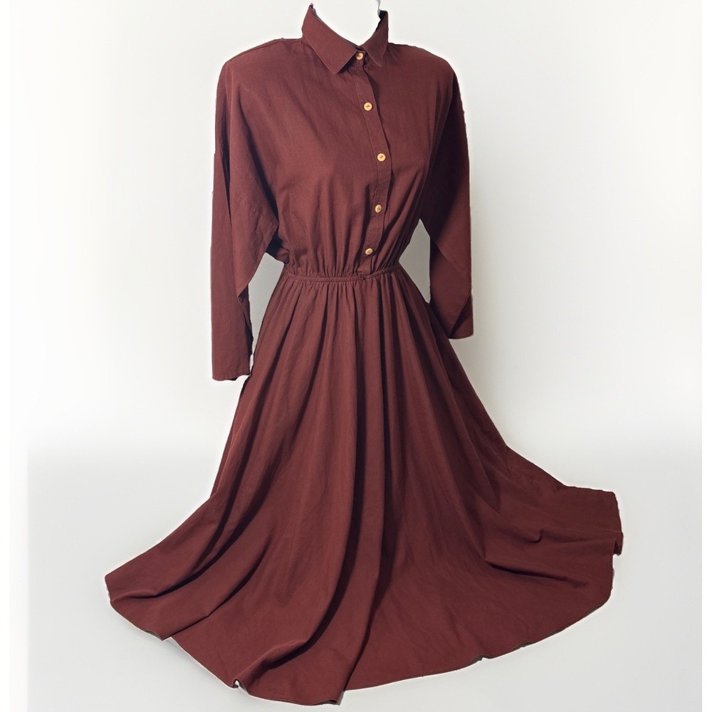 Vintage 80s The American Shirt Dress Midi 9/10 Terracotta Rust Cotton Blend FLAW